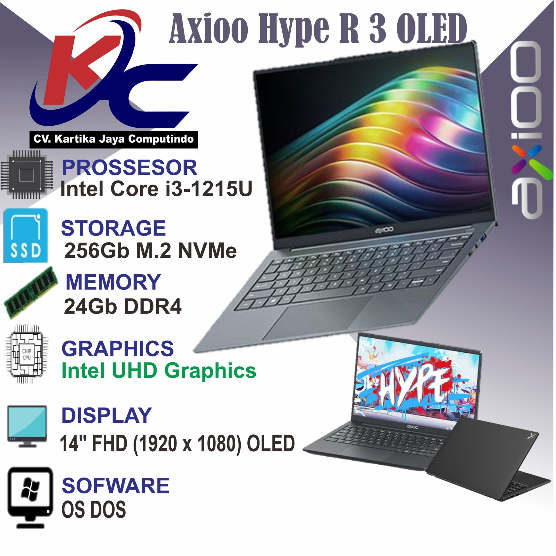 AXIOO MYBOOK HYPE-R 3  I3-1215/ 24GB/ SSD 256GB/ DOS BLACK